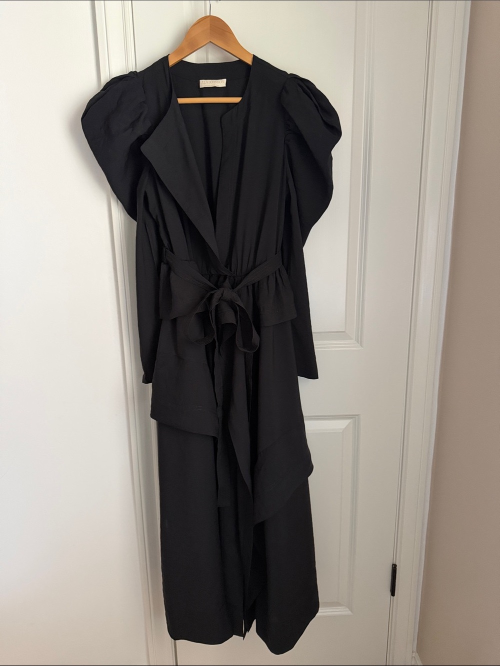 ULLA JOHNSON Virginie Black Belted Maxi Ruffle Dress Puff Sleeve Size 6 $725 - Picture 6 of 12